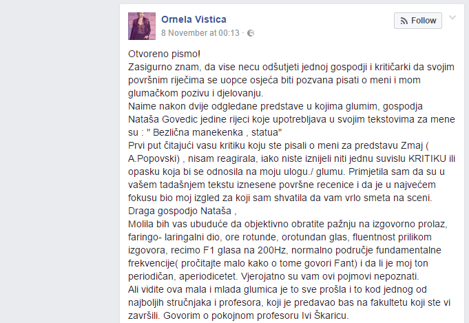 Foto: Screenshot Facebook profila Ornele Vištice